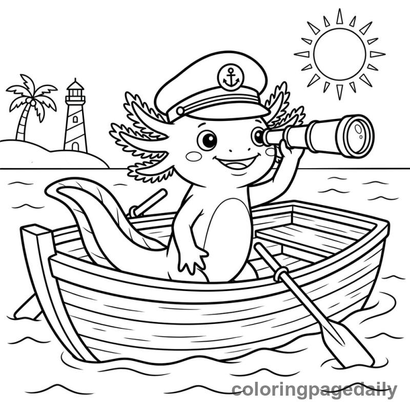Axolotl Boat Captain - Daily printable coloring page in Animals category