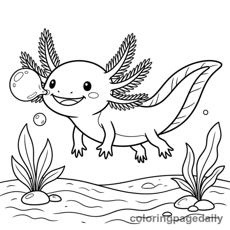Alex the Axolotl’s Big Bubble Boop - story illustration coloring page