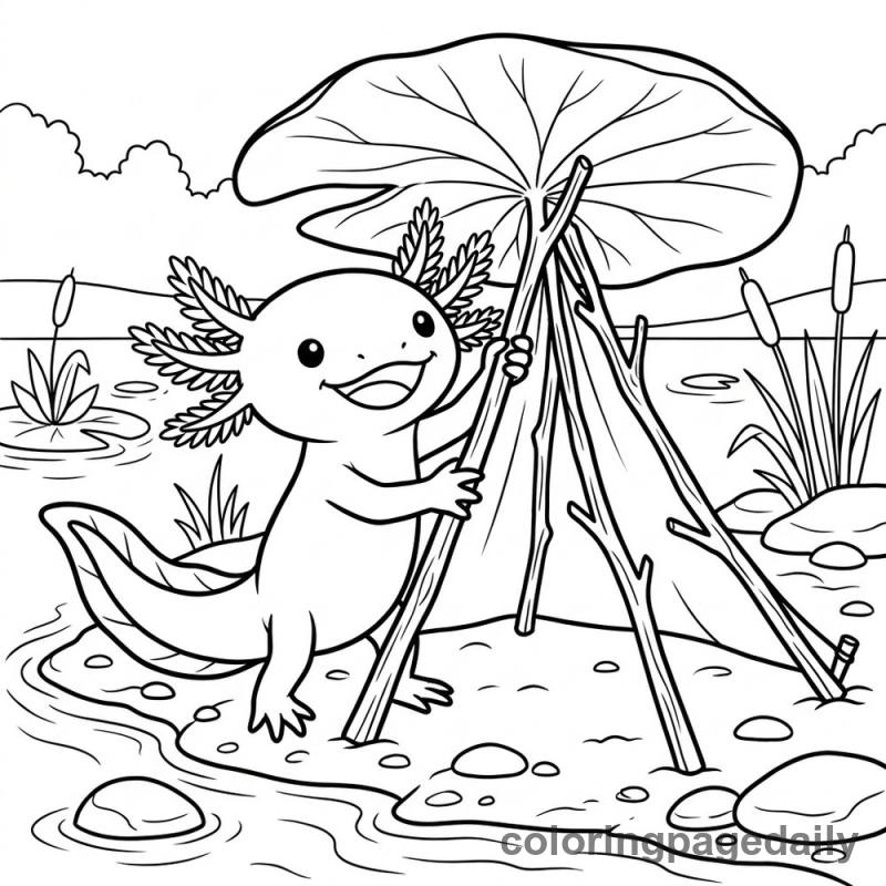 Axolotl Building Lily Pad Tent - Colored reference example