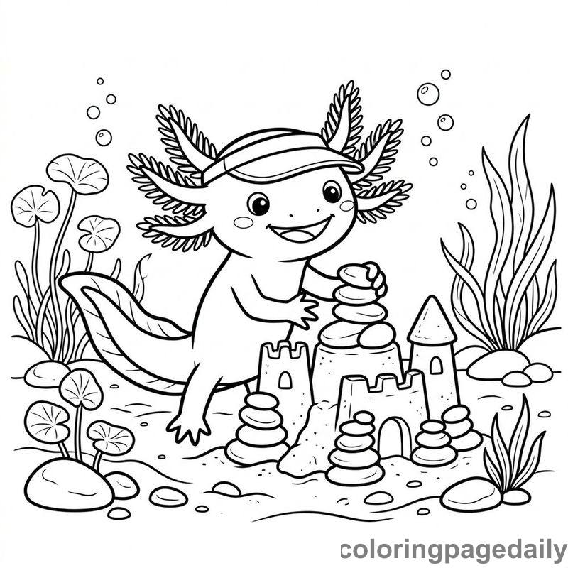 Axolotl Building Pebble Sandcastle - Colored reference example