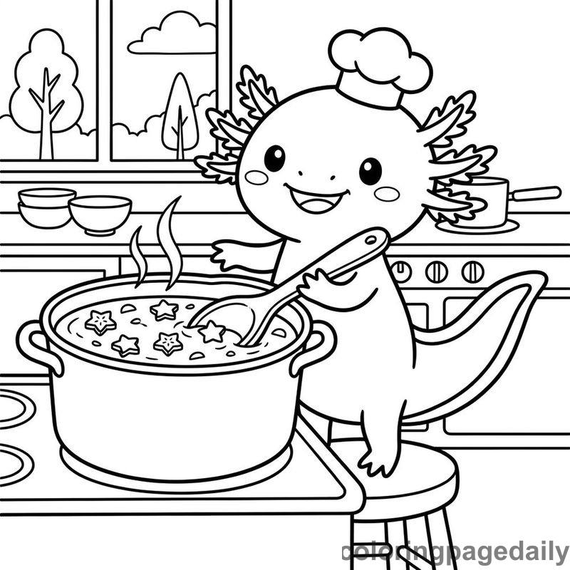 Axolotl Chef Cooking Soup - Colored reference example