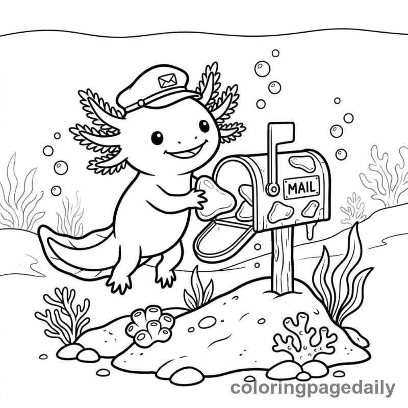 Axolotl Decorating Mailbox - Daily printable coloring page in Animals category