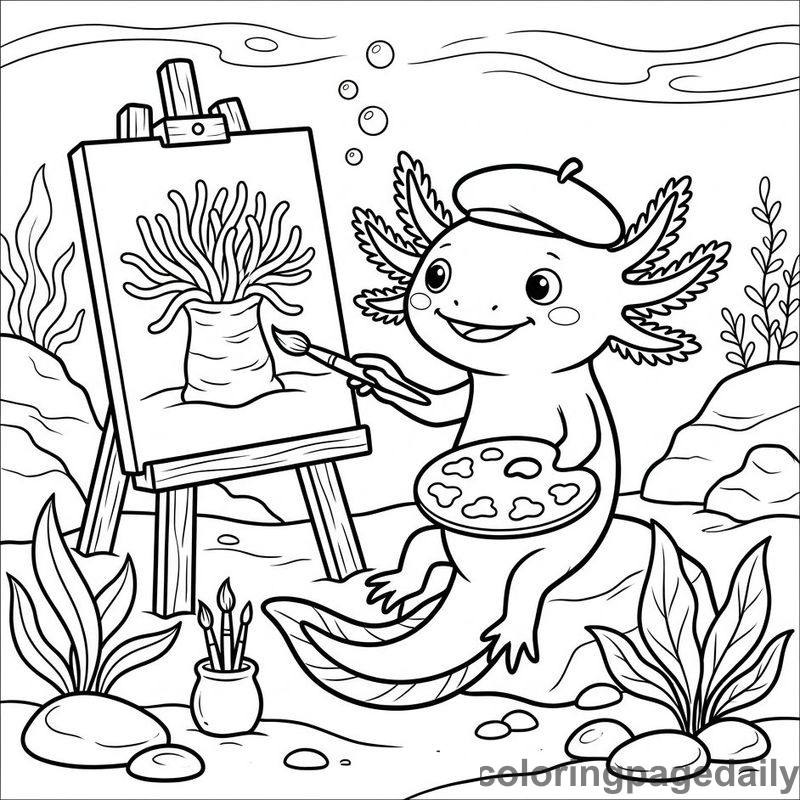 Axolotl Painting Sea Anemone - Colored reference example