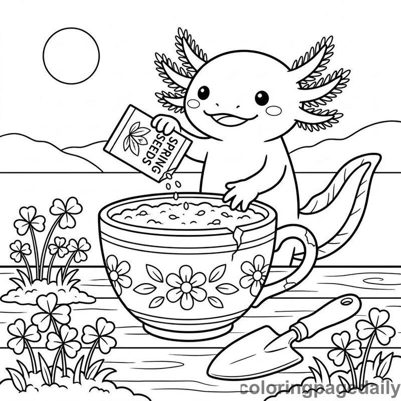 Axolotl Planting Spring Seeds - Colored reference example