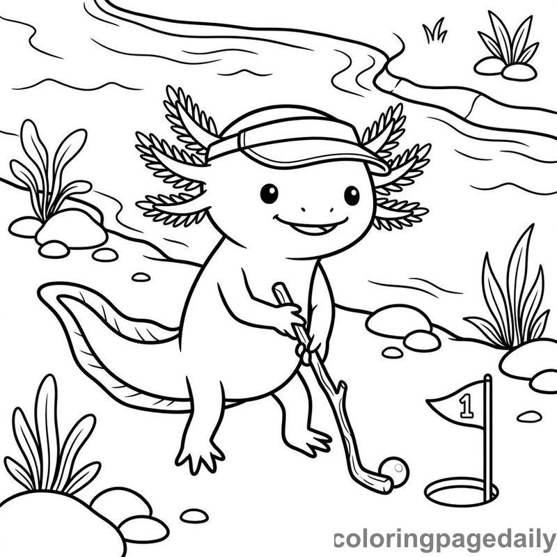 Axolotl Playing Miniature Golf - Colored reference example
