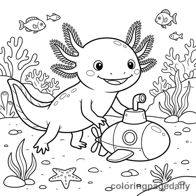 Axolotl Playing with Submarine - Colored reference example