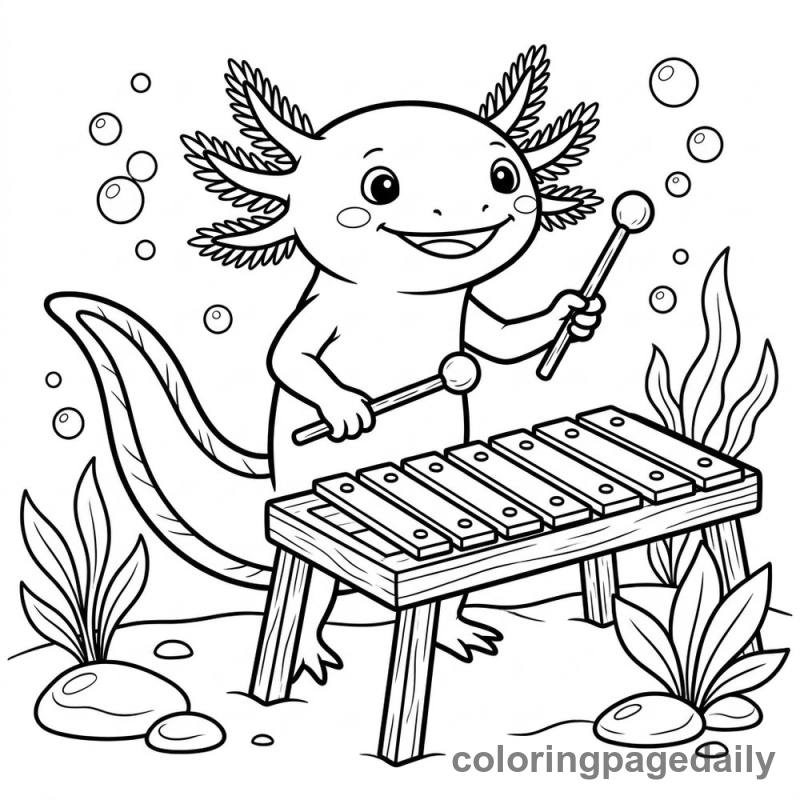 Axolotl Playing Xylophone - Colored reference example