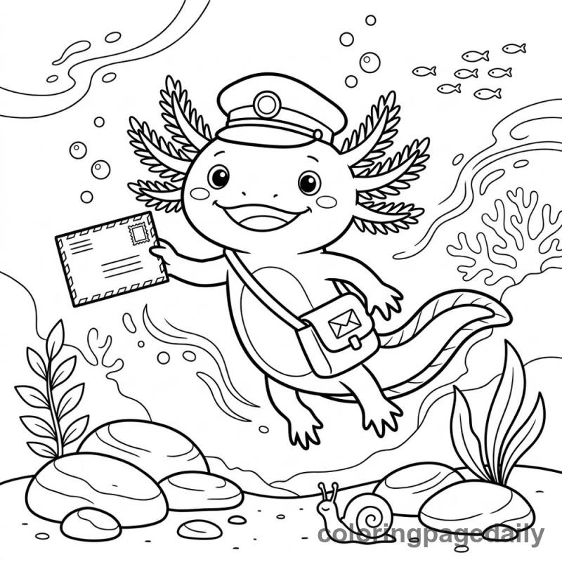 Axolotl Postman Delivering Mail - Colored reference example