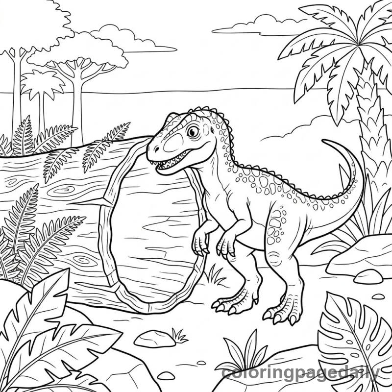 Baby Allosaurus Exploring Log - Colored reference example