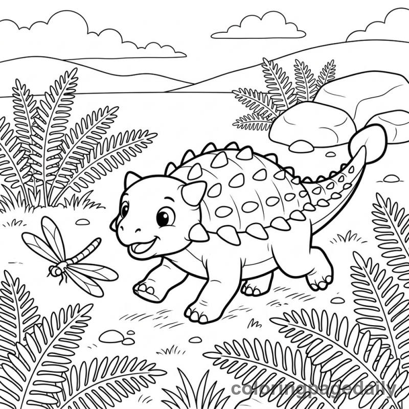 Baby Ankylosaurus Playing - Colored reference example