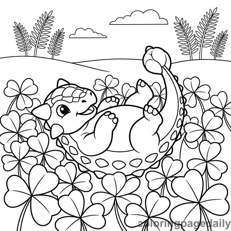 Baby Ankylosaurus Playing In Clover - Colored reference example
