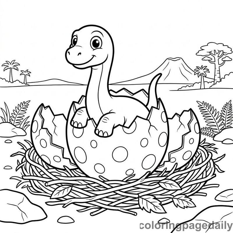 Baby Brachiosaurus Hatching - Daily printable coloring page in Dinosaur category