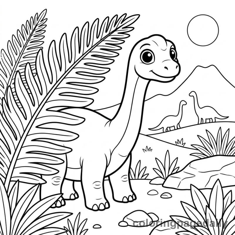 Baby Brachiosaurus Peeking - Daily printable coloring page in Dinosaur category