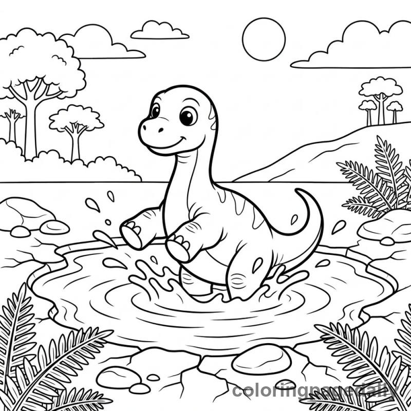 Baby Brachiosaurus Splashing - Daily printable coloring page in Dinosaur category