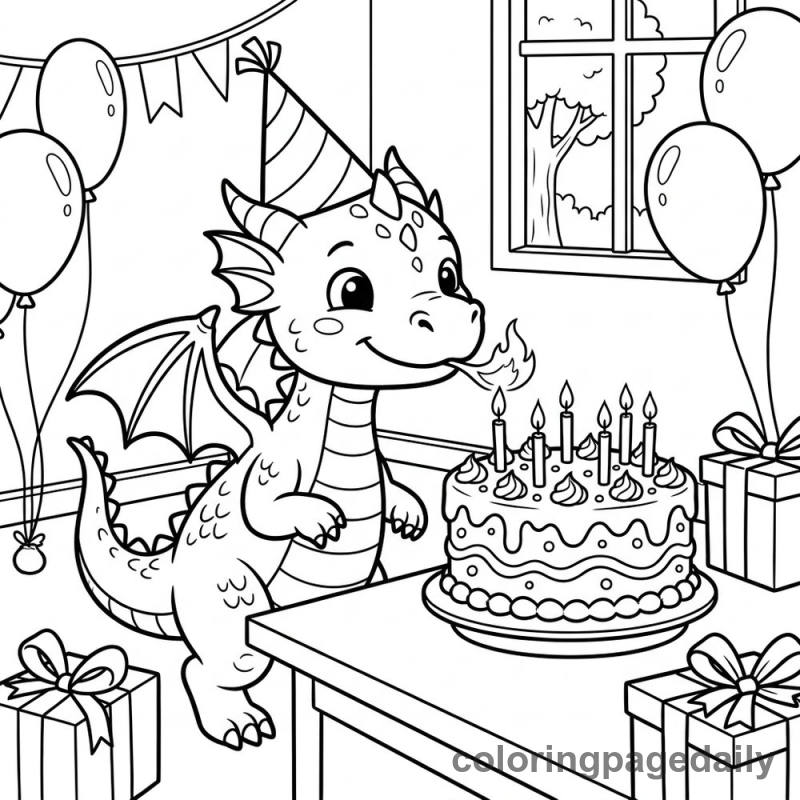 Baby Dragon's Birthday Cake - Colored reference example