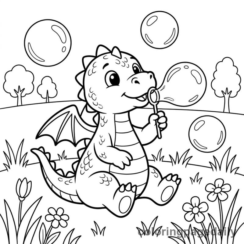 Baby Dragon Blowing Bubbles - Colored reference example