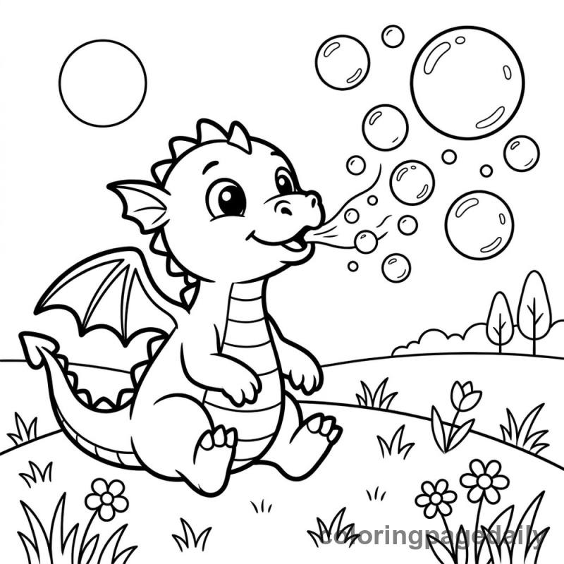 Baby Dragon Blowing Soap Bubbles - Colored reference example