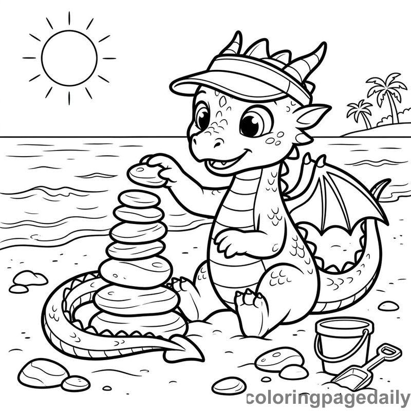Baby Dragon Building Pebble Tower - Colored reference example