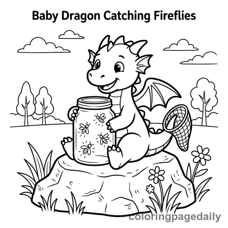 Baby Dragon Catching Fireflies - Colored reference example
