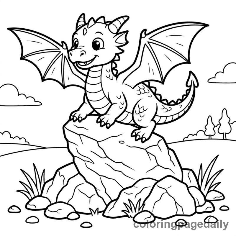 Baby Dragon Flight Lesson - Daily printable coloring page in Mythical Creature category