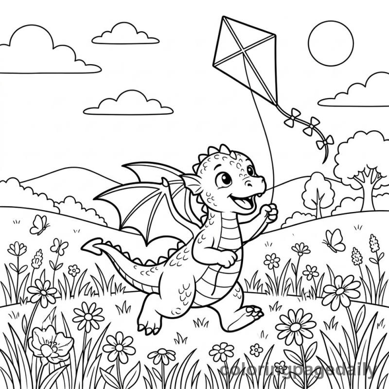 Baby Dragon Flying Kite - Colored reference example