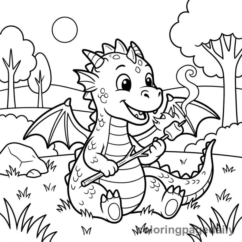 Barnaby’s Sweet Dragon Fire Snack - story illustration coloring page