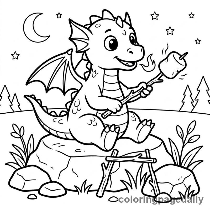 Baby Dragon Roasting Marshmallow - Colored reference example