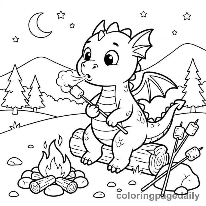 Baby Dragon Roasting Marshmallow - Colored reference example