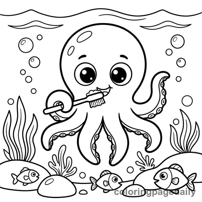 Baby Kraken Brushing Teeth - Colored reference example