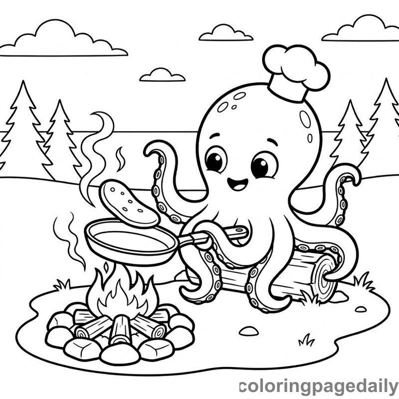 Pip the Pancake Kraken: A Magical Morning Breakfast - story illustration coloring page