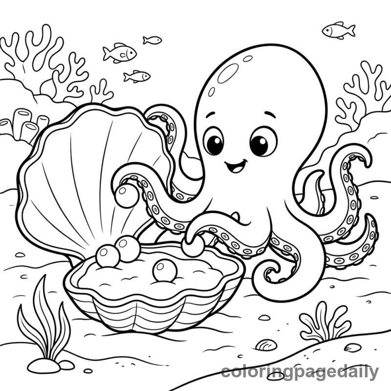 Baby Kraken Decorating Clam Shell - Daily printable coloring page in Mythical Creature category