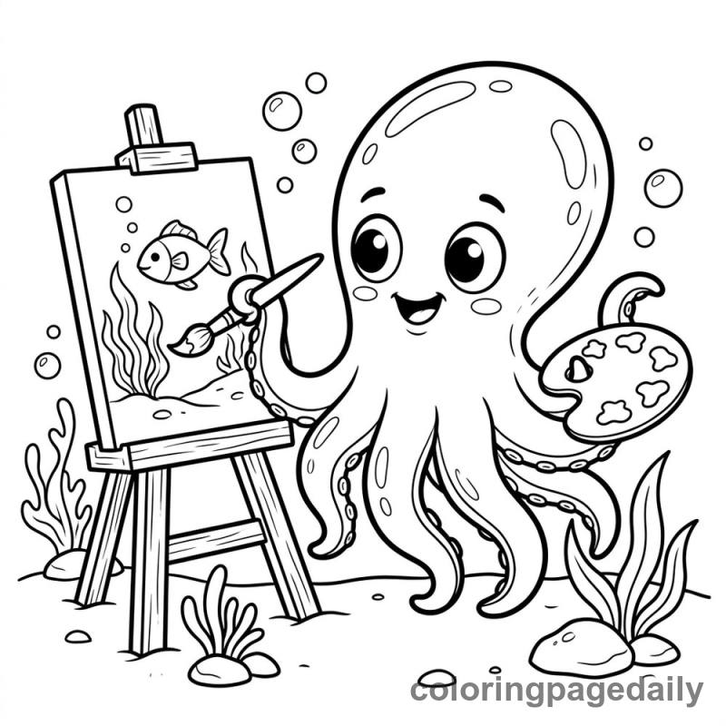 Baby Kraken Painting Art - Daily printable coloring page in Mythical Creature category