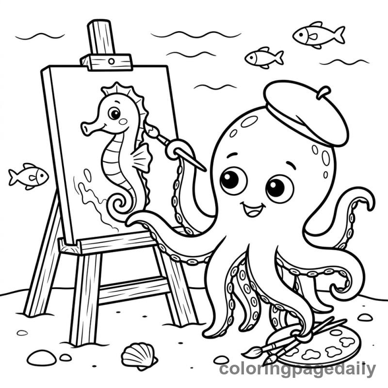 Ollie’s Underwater Masterpiece - story illustration coloring page