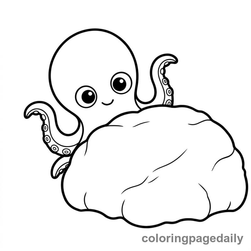 Baby Kraken Plays Hide-and-Seek - Daily printable coloring page in Mythical Creature category