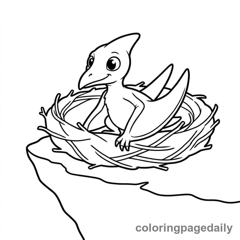 Baby Pteranodon In Nest - Daily printable coloring page in Dinosaur category