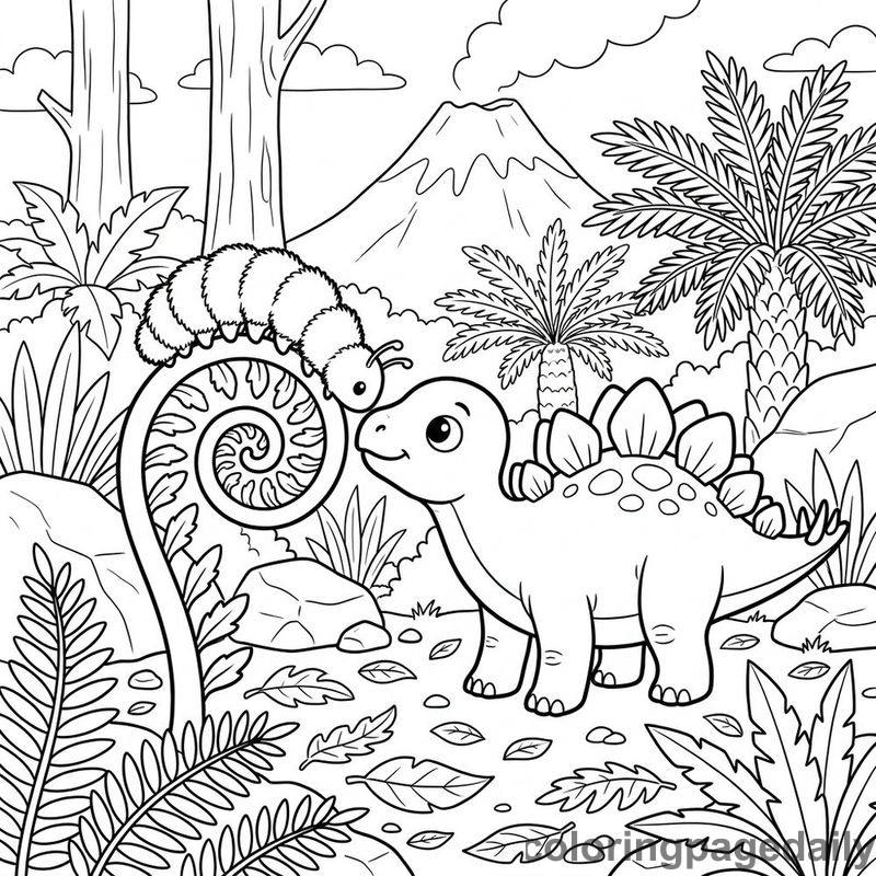 Baby Stegosaurus And Caterpillar - Colored reference example