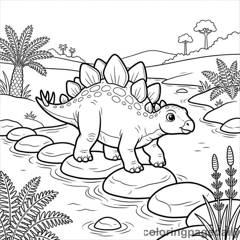 Baby Stegosaurus Crossing The Stream - Colored reference example