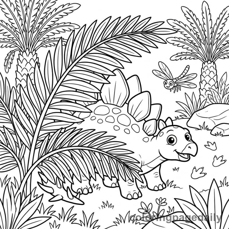 Stomp the Stegosaurus and the Secret Hiding Spot - story illustration coloring page