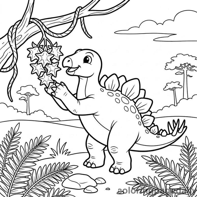 Baby Stegosaurus Reaching Berries - Colored reference example