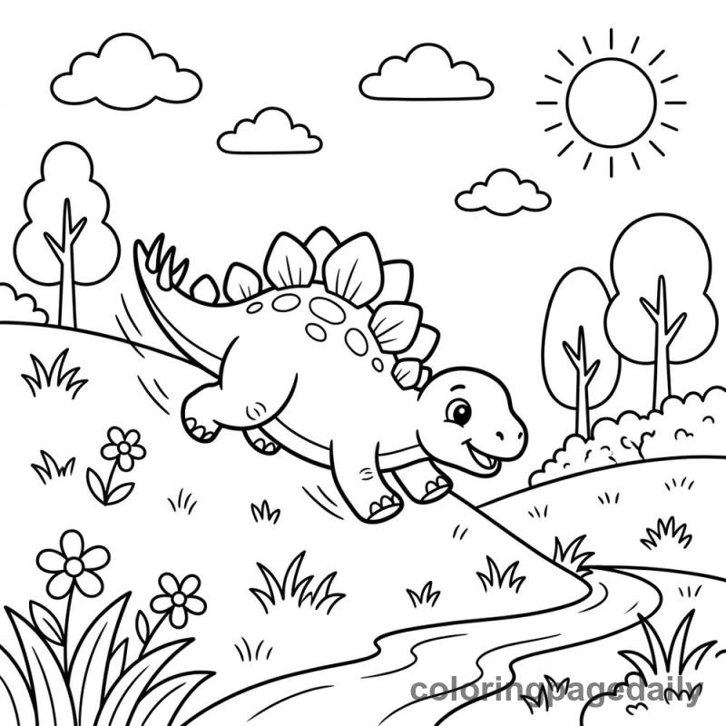 Baby Stegosaurus Sliding - Colored reference example