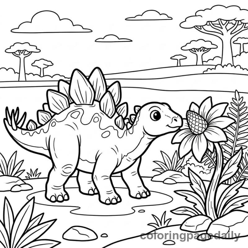 Baby Stegosaurus Sniffing - Colored reference example