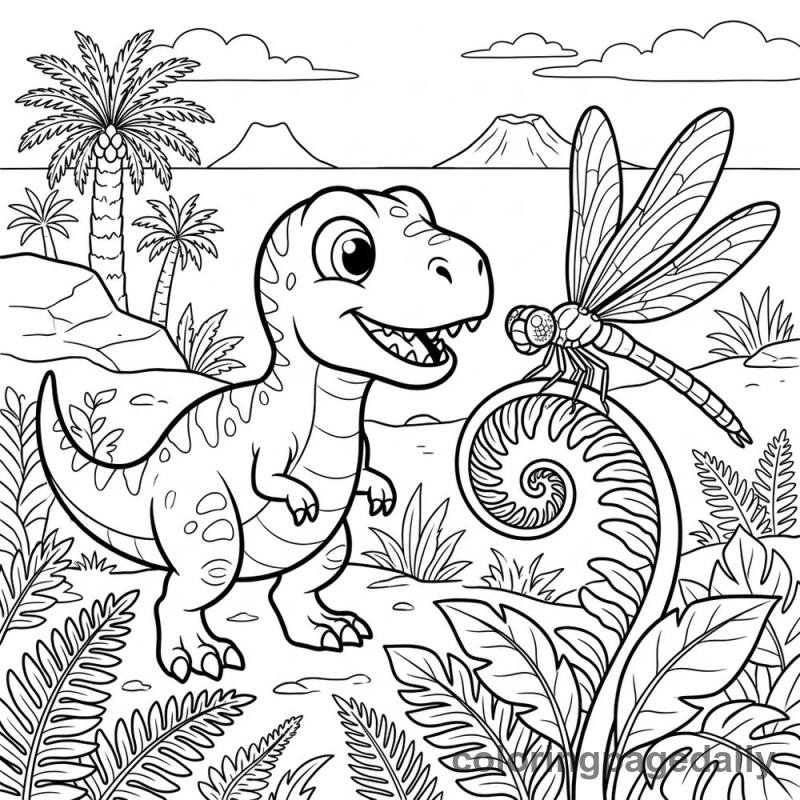 Baby T-Rex and Dragonfly - Colored reference example