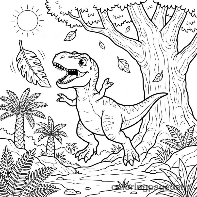Baby T-Rex Catches Leaf - Colored reference example