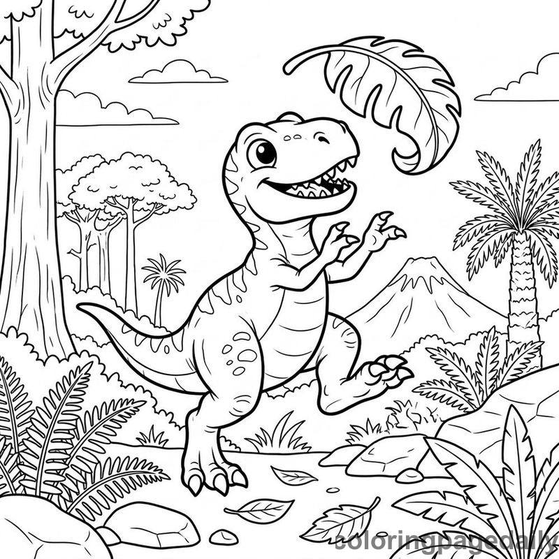 Toby the Tiny T-Rex and the Giant Falling Leaf - story illustration coloring page