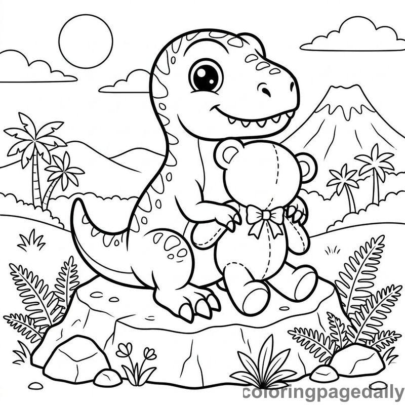 Baby T-Rex Hugging Bear - Colored reference example