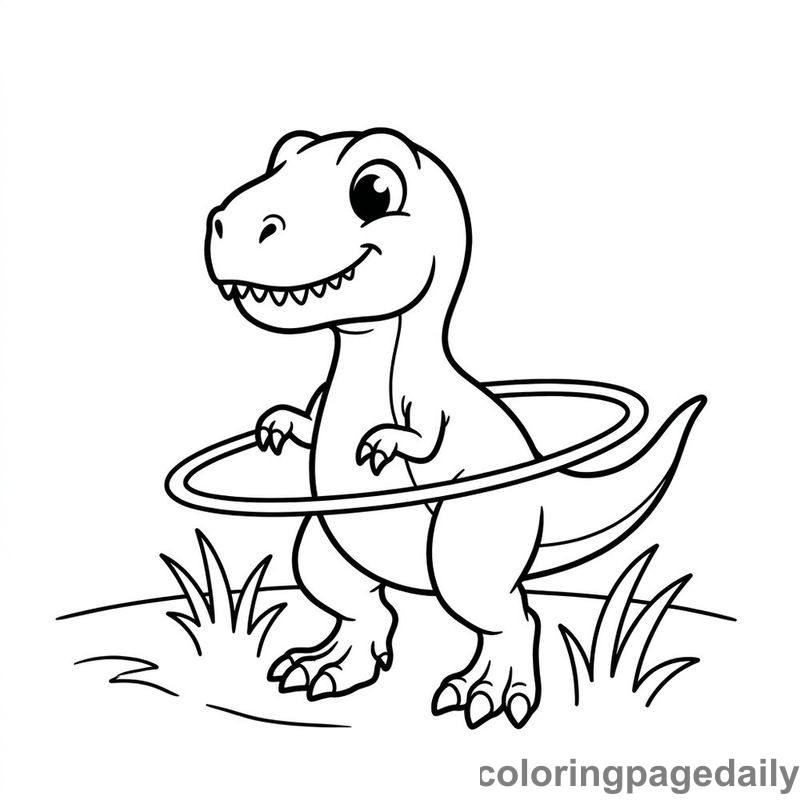 Baby T-Rex Hula Hoop - Daily printable coloring page in Dinosaur category