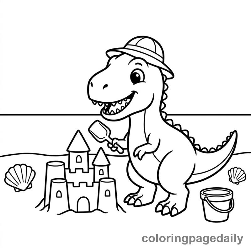 Baby TRex Building Sandcastle - Colored reference example