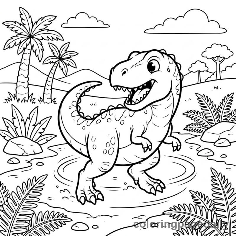 Baby T-Rex Chasing Tail - Colored reference example