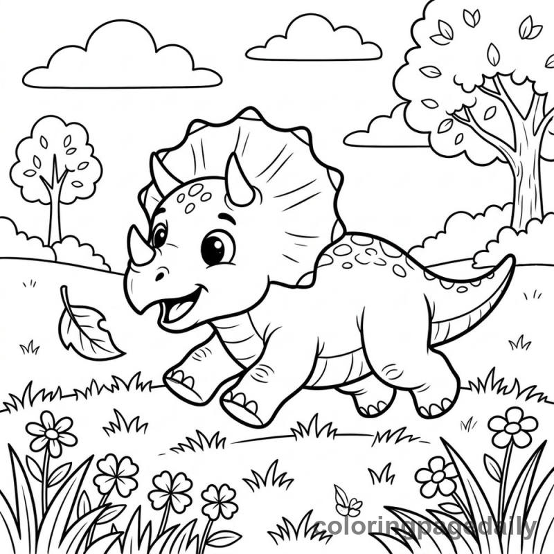 Baby Triceratops Chasing Leaf - Colored reference example