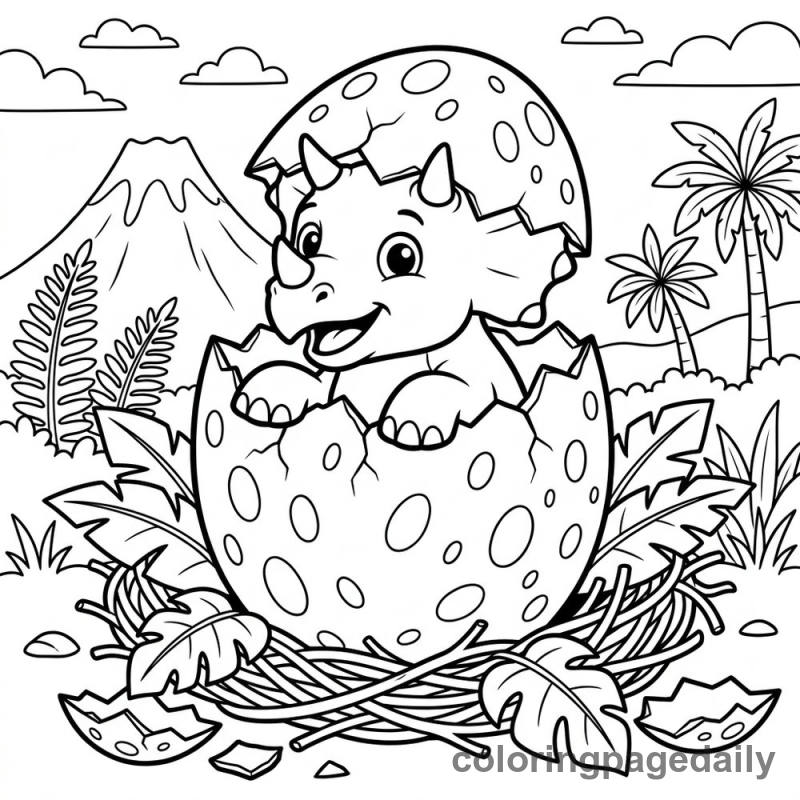 Toby the Brave Little Triceratops Hatches - story illustration coloring page